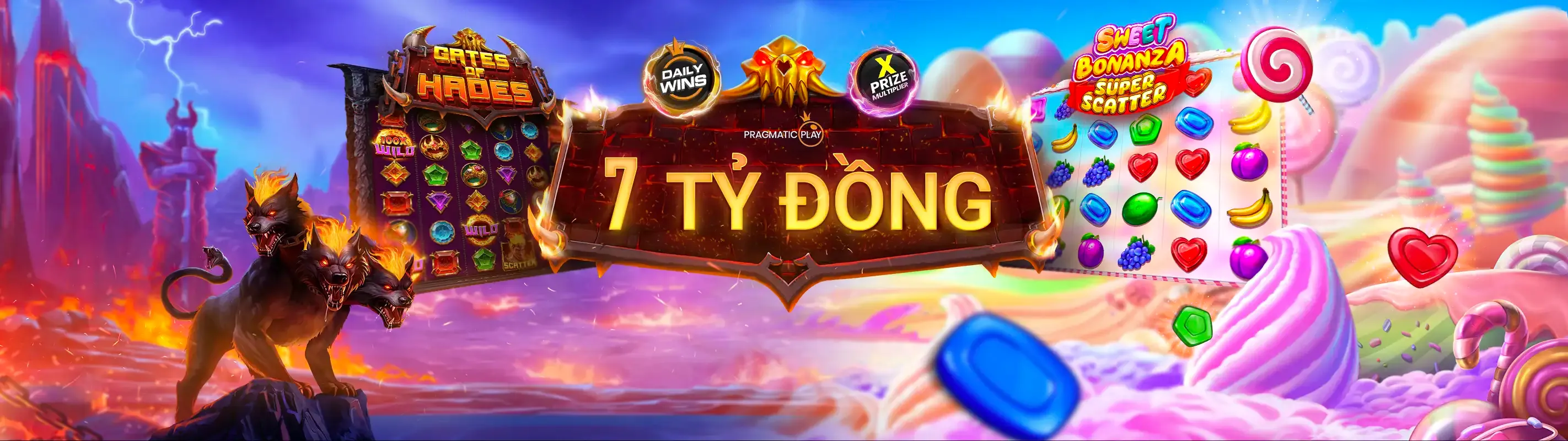 Hình ảnh chính Nổ Hũ 678win với các biểu tượng slot game rực rỡ và tiền thưởng lớn